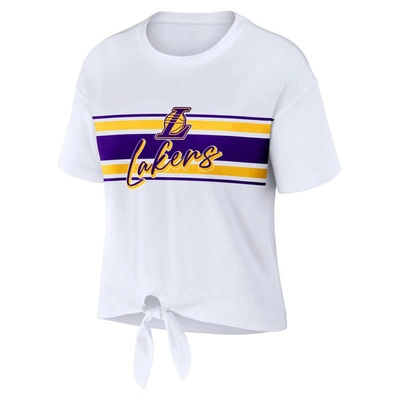Wear By Erin Andrews White Los Angeles Lakers Tie-front T-shirt In White