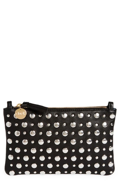 Shop Clare V Silver Stud Embellished Leather Clutch With Tabs In Black Nappa W/ Silver Studs