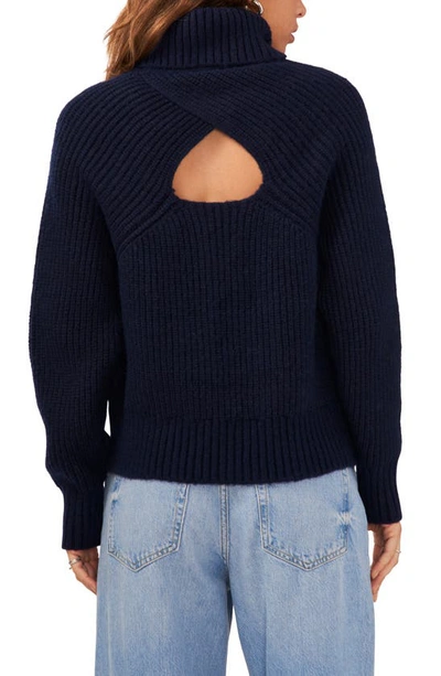Shop 1.state Back Cutout Turtleneck Sweater In Classic Navy