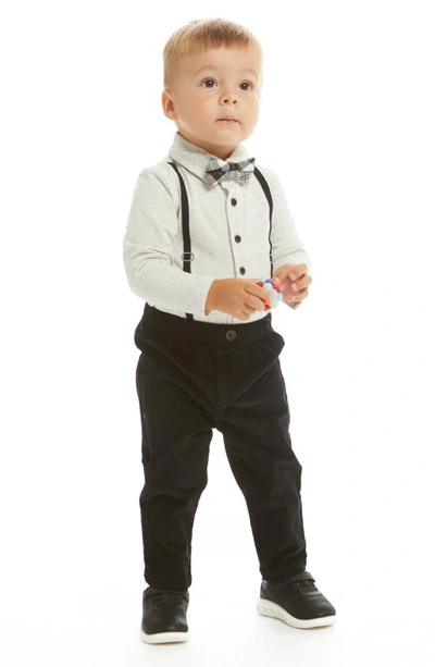 Shop Andy & Evan Suspender Bodysuit, Pants & Bow Tie Set In Cream Beige