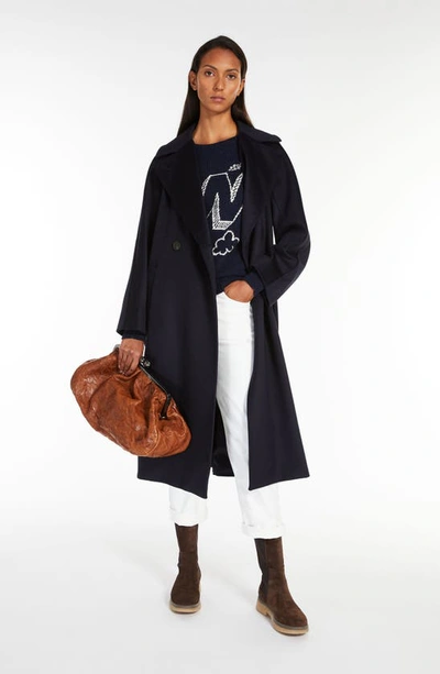 Shop Weekend Max Mara Resina Virgin Wool Coat In Navy