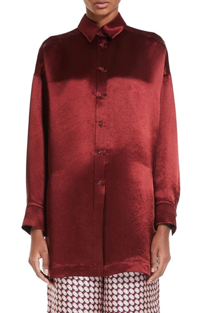 Shop Max Mara Bacio Oversize Satin Button-up Shirt In Brick Red