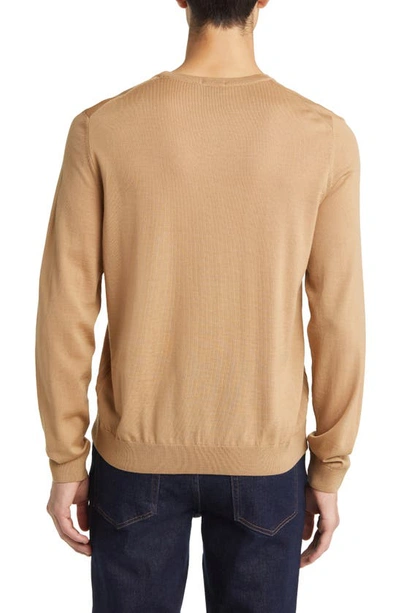 Shop Hugo Boss Leno Virgin Wool Crewneck Sweater In Medium Beige