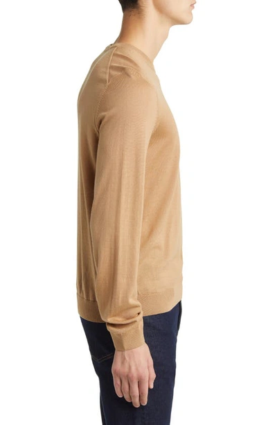Shop Hugo Boss Boss Leno Virgin Wool Crewneck Sweater In Medium Beige