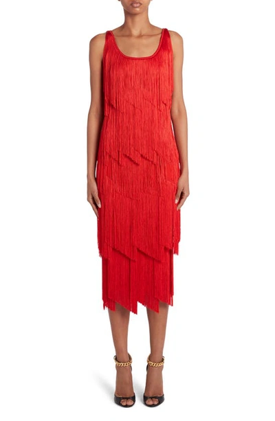 Shop Tom Ford Fringe Pencil Skirt In Candy Red
