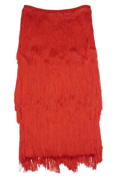 Shop Tom Ford Fringe Pencil Skirt In Candy Red