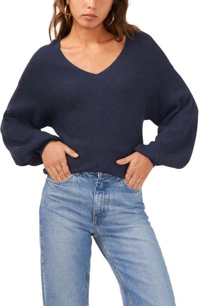 Shop 1.state Ribbed Balloon Sleeve Cotton Blend Sweater In Steel Blue