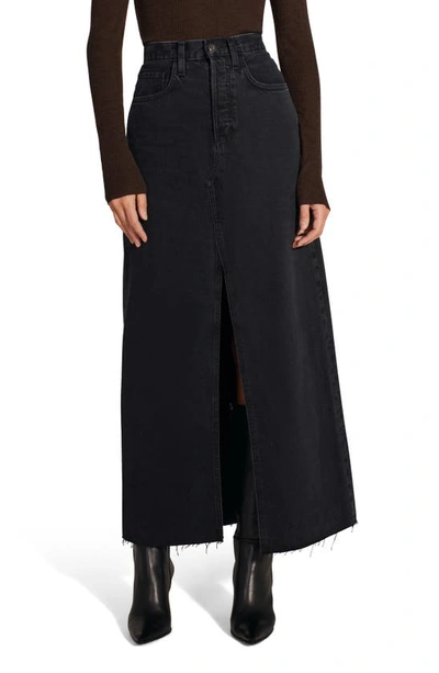 Shop Favorite Daughter The Sadie High Waist Raw Hem A-line Denim Skirt In Asphalt