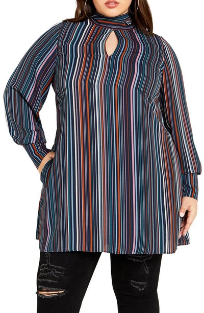 Shop City Chic Illusion Stripe Tunic Top In Midnight Stripe