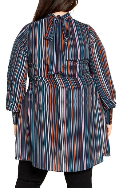 City Chic Illusion Stripe Tunic Top In Midnight Stripe