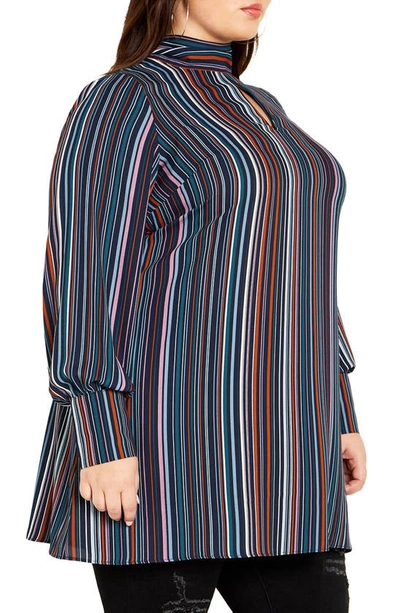 City Chic Illusion Stripe Tunic Top In Midnight Stripe