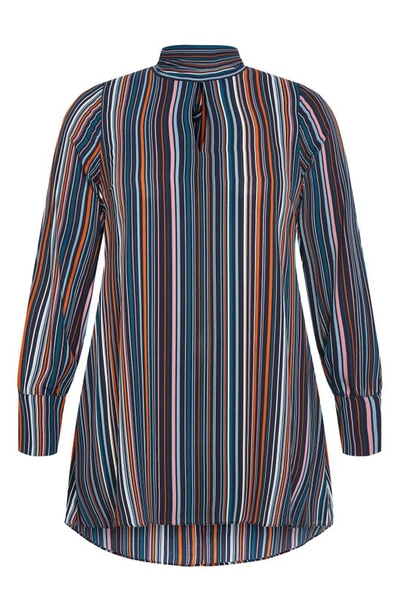 City Chic Illusion Stripe Tunic Top In Midnight Stripe