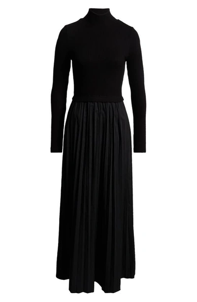 Shop Melloday Long Sleeve Mixed Media Dress In Black