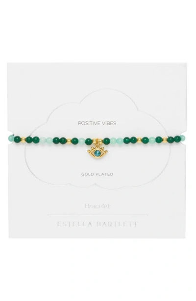 Estella Bartlett Beaded Evil Eye Stretch Bracelet In Gold/green