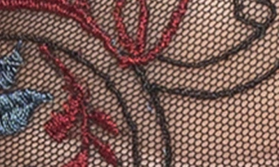 Oh La La Cheri Azalea Embroidered Mesh Underwire Bra, Garter Belt & G-string Set In Cheri Holiday