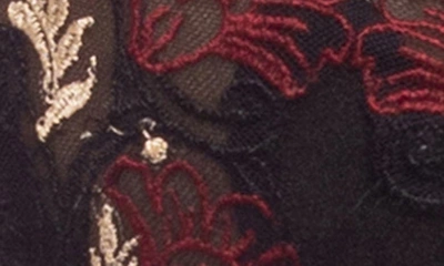 Shop Oh La La Cheri Esmerelda Embroidered Underwire Bra, Thong & Garter Belt In Cheri Holiday/ Black