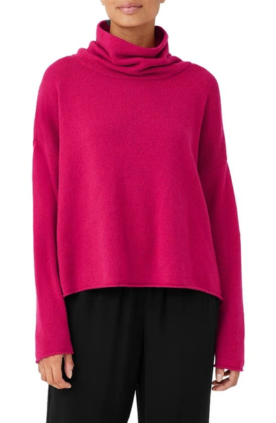 Shop Eileen Fisher Boxy Organic Cotton & Recycled Cashmere Turtleneck Sweater In Azalea