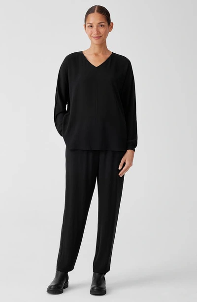 Shop Eileen Fisher V-neck Silk Georgette Top In Black
