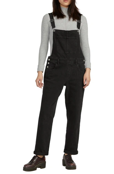 Shop Silver Jeans Co. Baggy Ankle Straight Leg Denim Overalls In Black