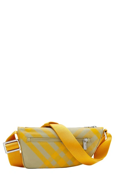 Shop Burberry Shield Check Faux Leather Crossbody Bag In Hunter