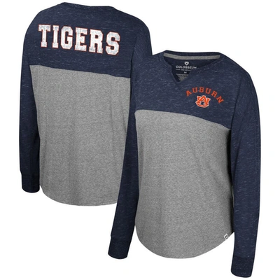 Shop Colosseum Heather Gray/navy Auburn Tigers Jelly Of The Month Oversized Tri-blend Long Sleeve T-shirt