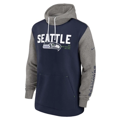 Shop Nike College Navy Seattle Seahawks Fashion Color Block Pullover Hoodie