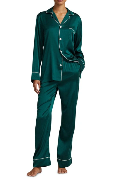 Shop Polo Ralph Lauren Stretch Silk Pajamas In Dark Green