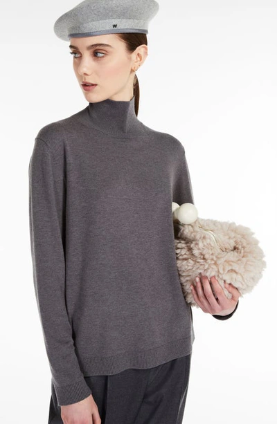 Shop Weekend Max Mara Kiku Silk & Wool Blend Mock Neck Sweater In Dark Grey