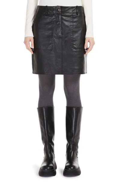 Shop Weekend Max Mara Dry Leather Miniskirt In Black