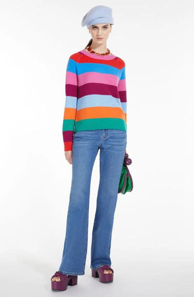 Shop Weekend Max Mara Cosimo Colorblock Stripe Cashmere Sweater In Tangerine