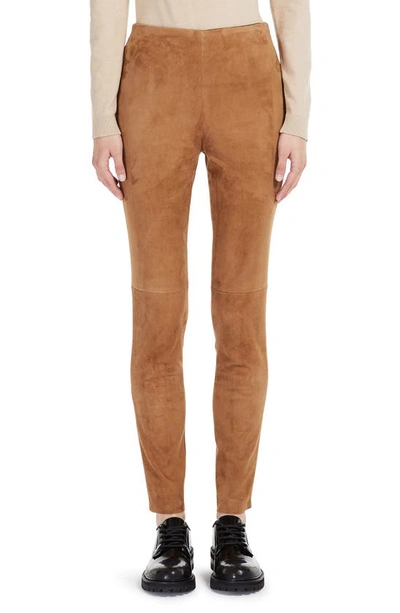 Shop Weekend Max Mara Bahamas Leather & Stretch Jersey Slim Pants In Caramel
