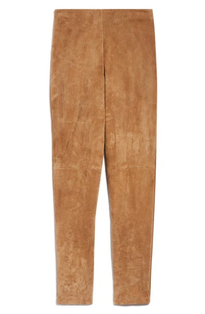 Shop Weekend Max Mara Bahamas Leather & Stretch Jersey Slim Pants In Caramel