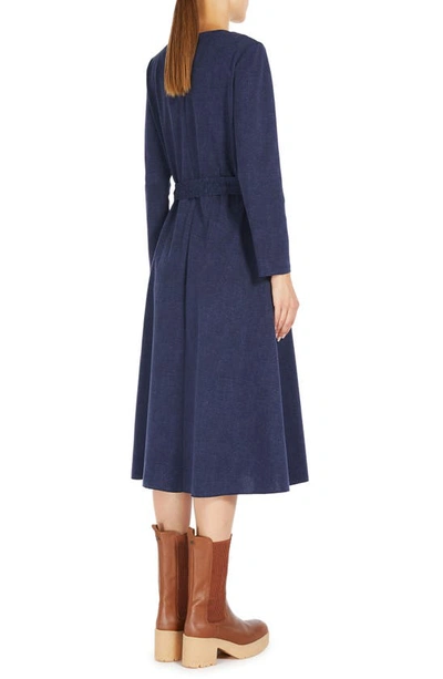 Shop Weekend Max Mara Curvato Belted Long Sleeve Jersey Dress In Navy