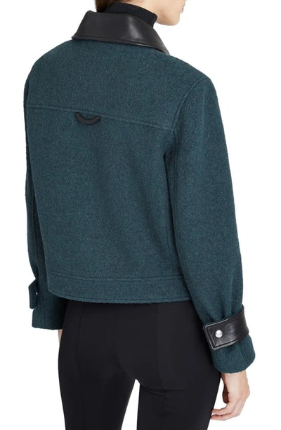 Shop Club Monaco Leather Detail Wool Jacket In Green/ Vert