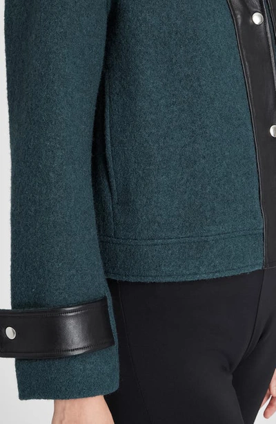 Shop Club Monaco Leather Detail Wool Jacket In Green/ Vert