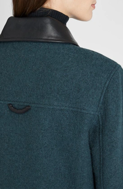 Shop Club Monaco Leather Detail Wool Jacket In Green/ Vert