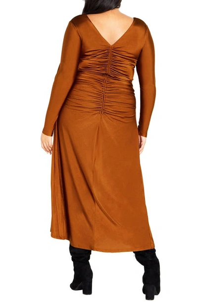 Shop City Chic Avah Long Sleeve Ruched Dress In Gingerbread