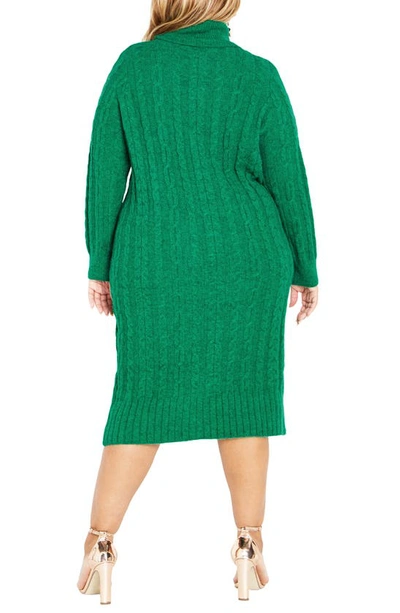 Shop City Chic Kenzi Cable Knit Turtleneck Sweater Dress In Greenstone