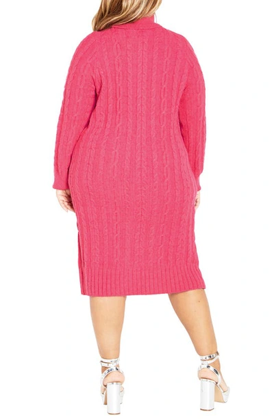 Shop City Chic Kenzi Cable Knit Turtleneck Sweater Dress In Vibrant Pink