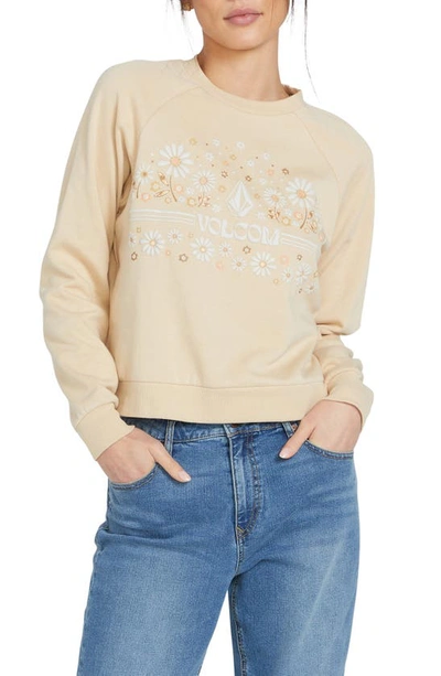 Shop Volcom Truly Deal Floral Graphic Sweatshirt In Khaki