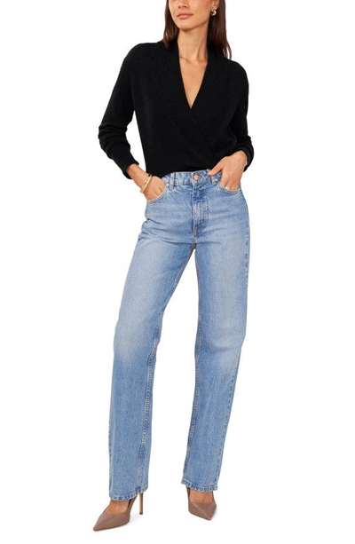 1.state Cross Front Long Sleeve Sweater In Rich Black