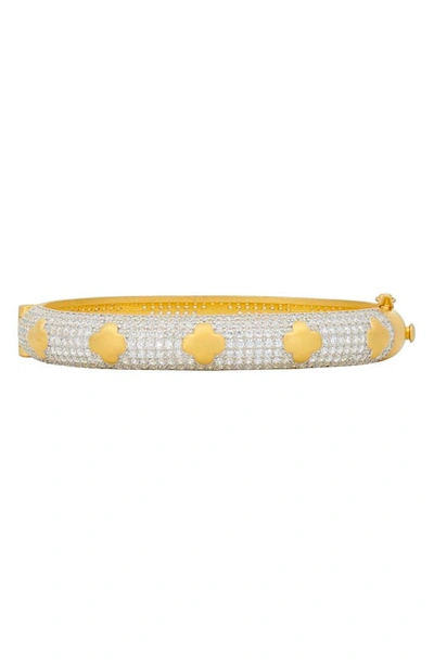 Shop Freida Rothman Pavé Hinged Bangle In Gold And Silver
