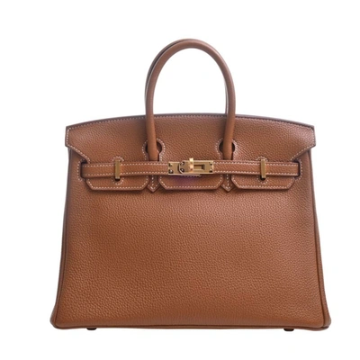 Shop Hermes Hermès Birkin 25 Brown Leather Handbag ()