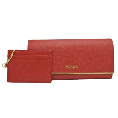 Shop Prada Saffiano Red Metal Wallet  ()