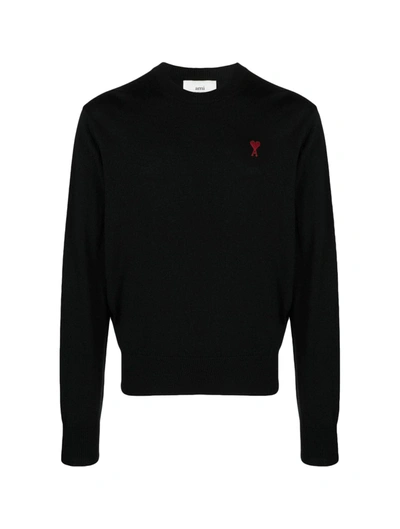 Shop Ami Alexandre Mattiussi Sweater With Ami De Coeur Embroidery In Black