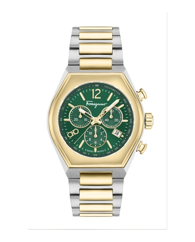 Shop Ferragamo Tonneau Chrono Bracelet Watch In Gold