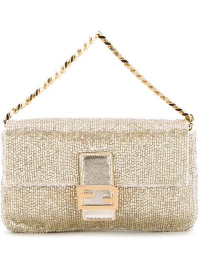 Shop Fendi Micro 'baguette' Clutch - Metallic