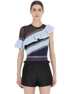 PETER PILOTTO Embroidered Ruffled Lace & Chiffon Top, Navy/Light Blue