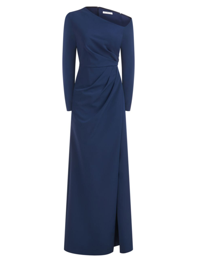 Shop Kay Unger Women's Irina Gown Asymmetric Long-sleeve Gown In Night Blue