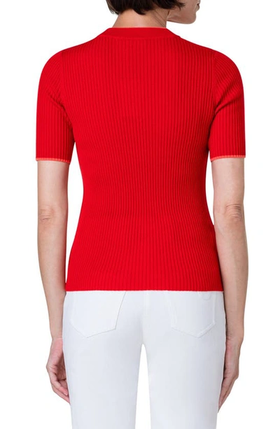 Shop Akris Punto Short Sleeve Rib Virgin Wool Sweater In Red